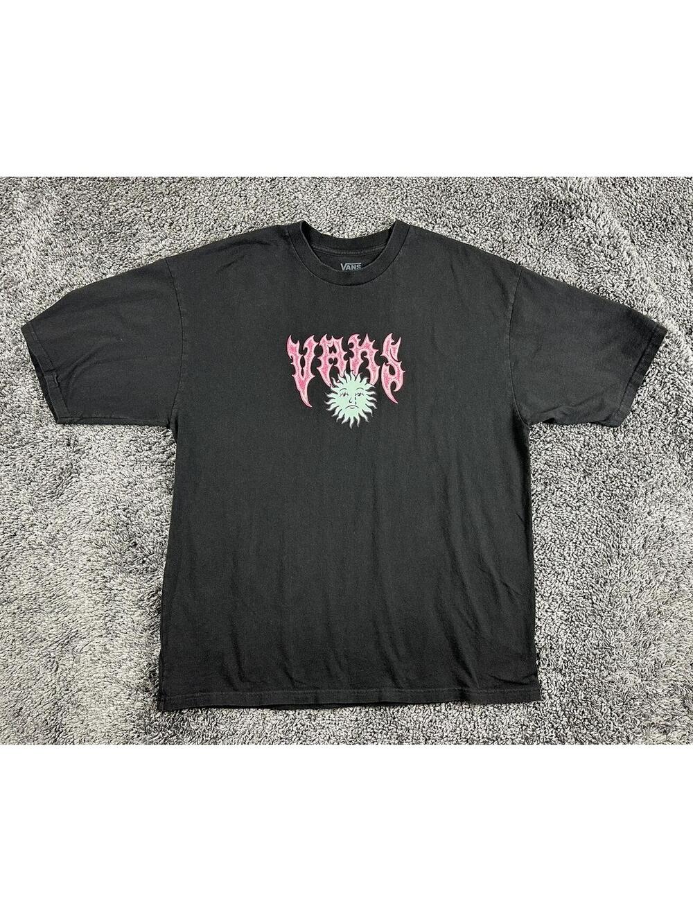 Vans Shirt Mens Black Loose Fit Crying Sunface Gothic Pink Graphic Skate Tee L